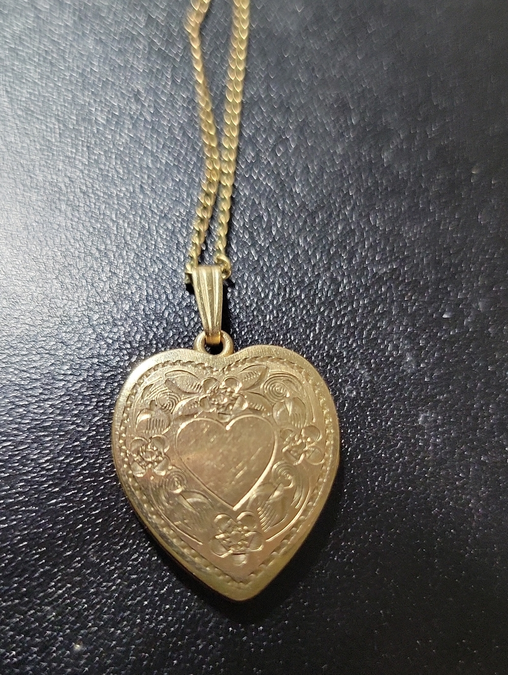 Gold Tone Heart Locket Necklace – Elegant Floral Pendant